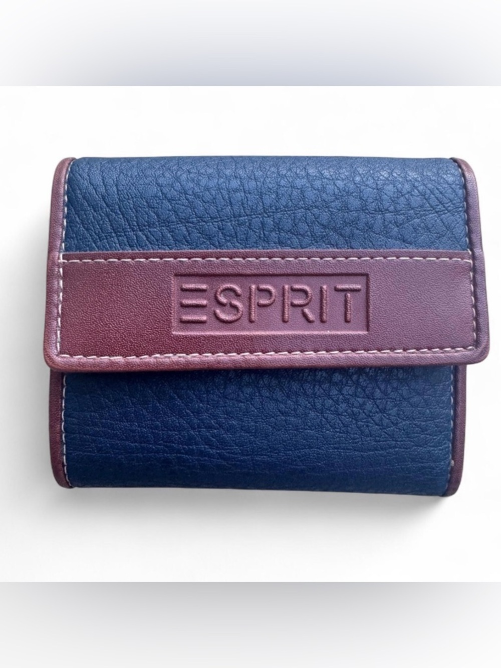 ESPRIT Navy and Brown Faux Leather Tri-Fold Wallet